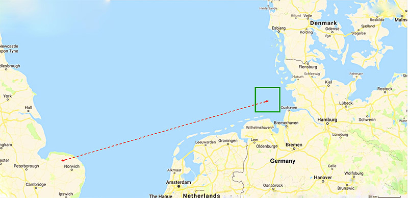 Map showing the area known as the Heligoland Bight