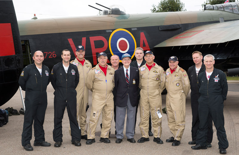 Syd Marshall with some of the Canadian Lancaster crew and BBMF aircrew