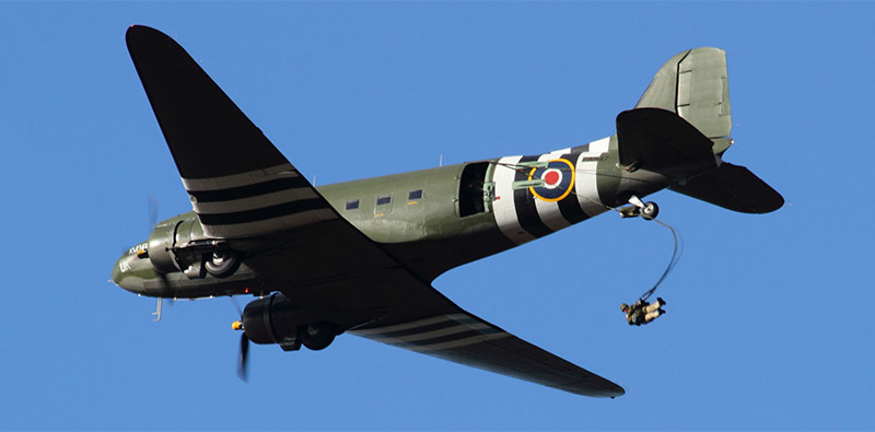 The BBMF Dakota dropping paratroopers