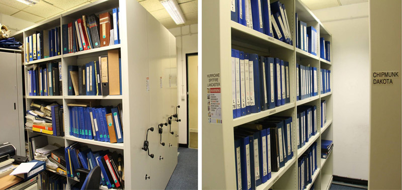 Mobile shelving in the BBMF Technical Library