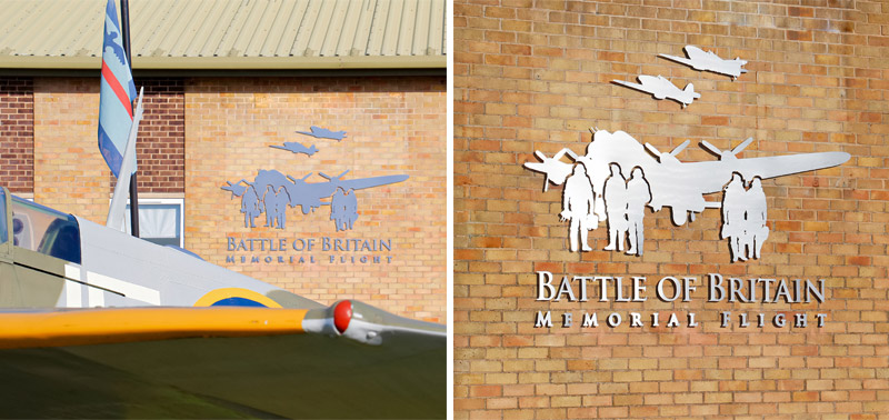 The artwork on the front of the BBMF HQ building.