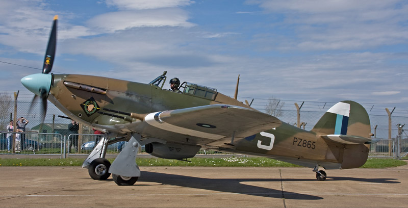 Hurricane PZ865 taxying out at RAF Coningsby