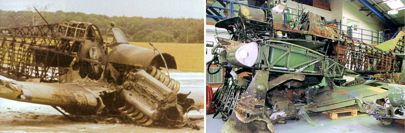 Damage to Hurricane LF363 after its crash landing at Wittering in September 1991.