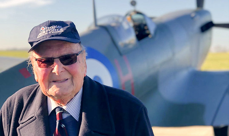 George Dunn DFC LdH with Spitfire MJ755
