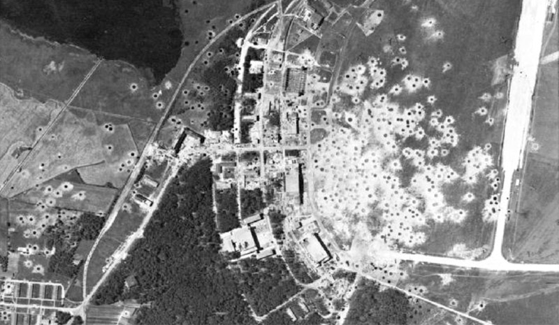 RAF photo-recce image of bomb craters at Peenemunde