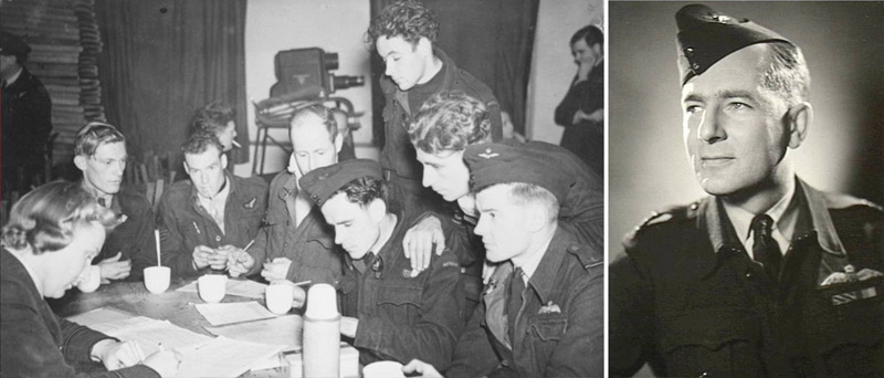 Vic Watts and his crew debriefing after a bombing raid over the Ruhr in June 1943 during his first tour of ‘ops’.