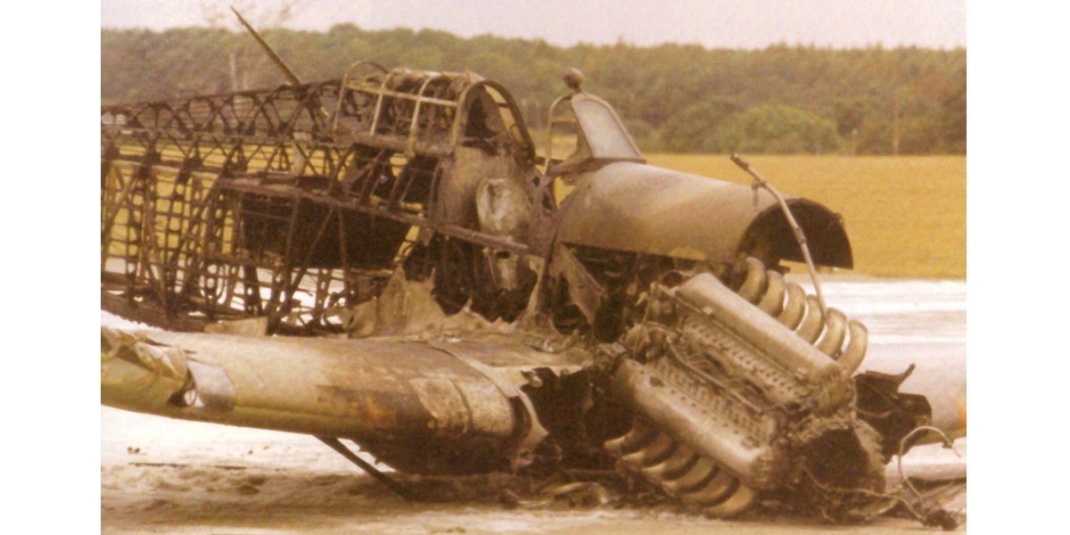 Hurricane LF363 at Wittering on 11th September 1991 after its crash landing. 
